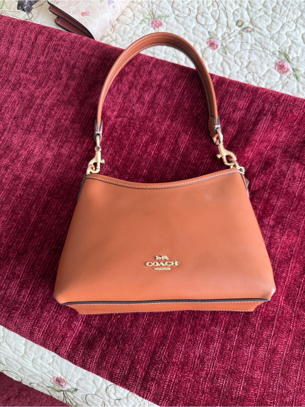 Coach Tan Leather Crossbody Shoulder Bag with Gold Hardware